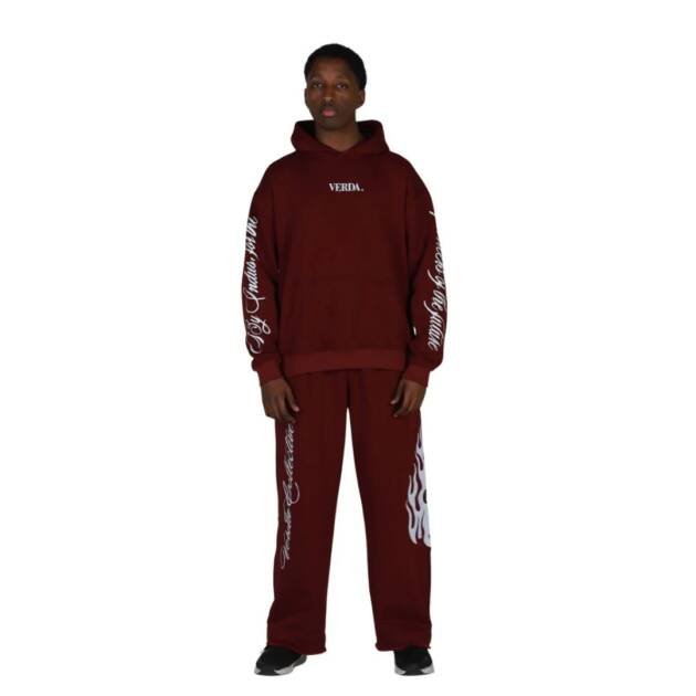 Maroon Flame Tracksuit | Premium Fleece Hoodie & Fleece Pant Set | Unisex Streetwear Outfit