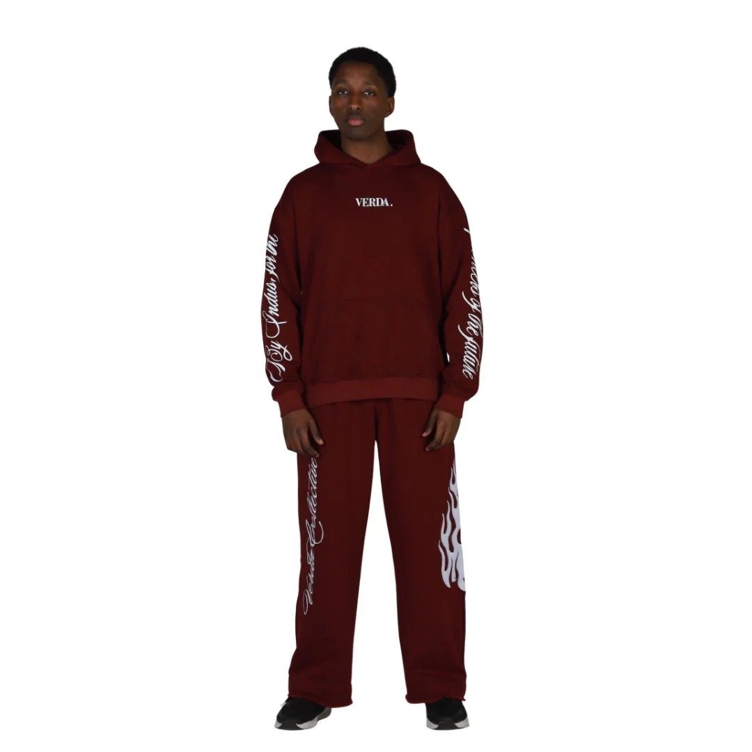 Maroon Flame Tracksuit | Premium Fleece Hoodie & Fleece Pant Set | Unisex Streetwear Outfit