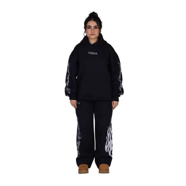 Navy Flame Tracksuit | Premium Fleece Hoodie & Fleece Pant Set | Unisex Streetwear Outfit