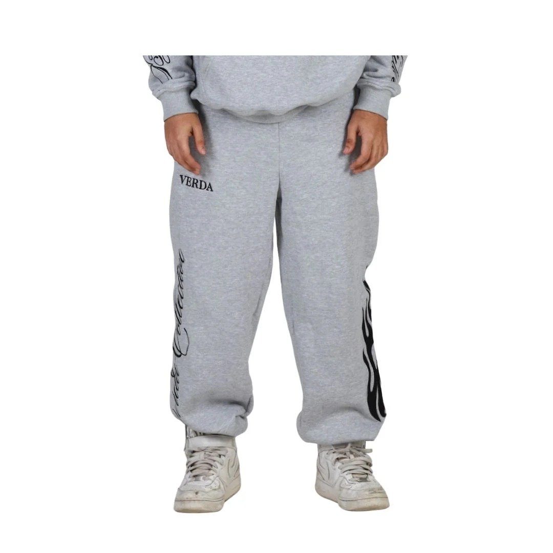 Flame Origin Sweatpants Grey | Premium Fleece Pants | Unisex Streetwear Comfort
