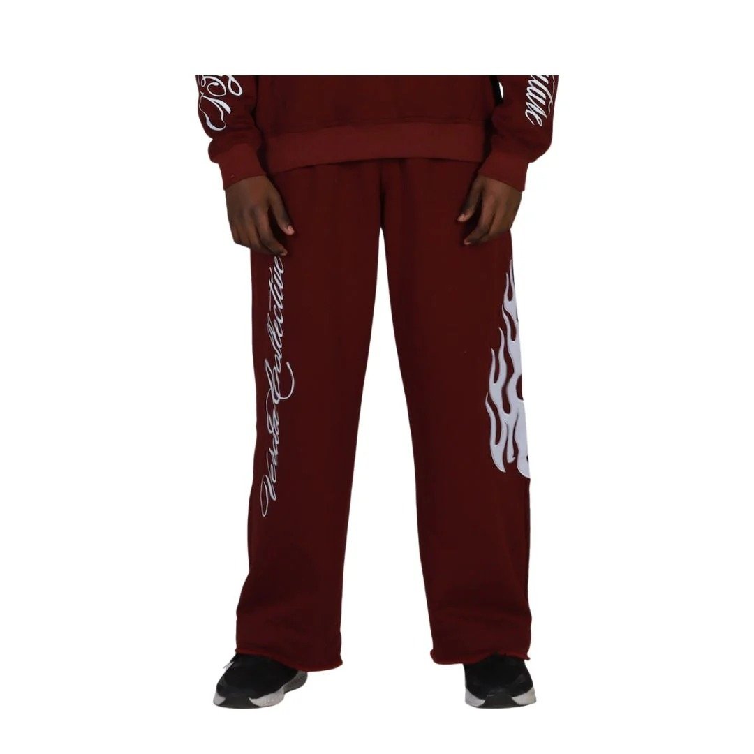 Flame Origin Sweatpants Maroon | Premium Fleece Pants | Unisex Streetwear Comfort