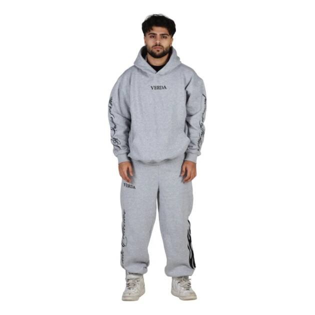 Grey Flame Tracksuit | Premium Fleece Hoodie & Fleece Pant Set | Unisex Streetwear Outfit