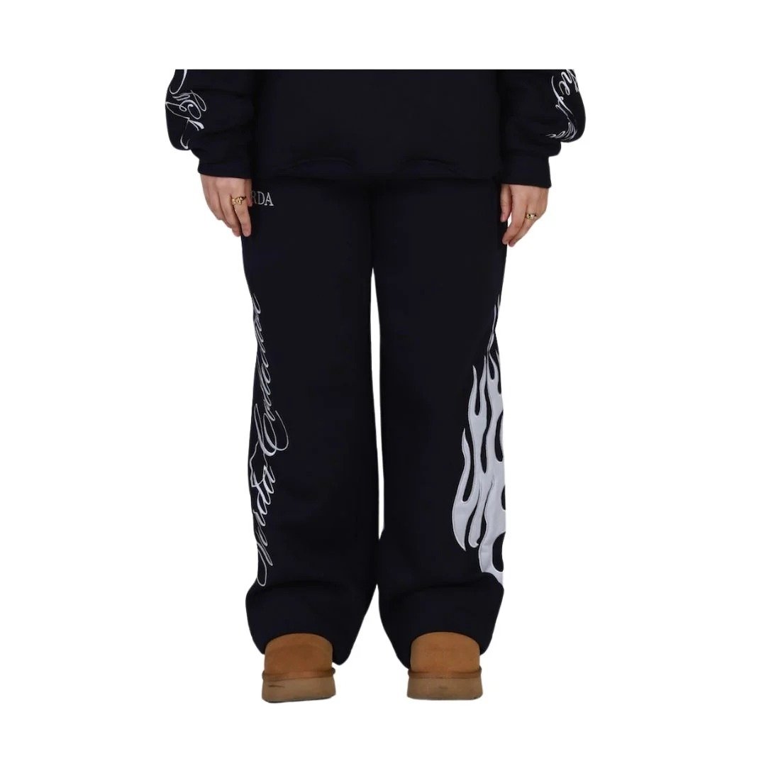 Flame Origin Sweatpants Navy | Premium Fleece Pants | Unisex Streetwear Comfort