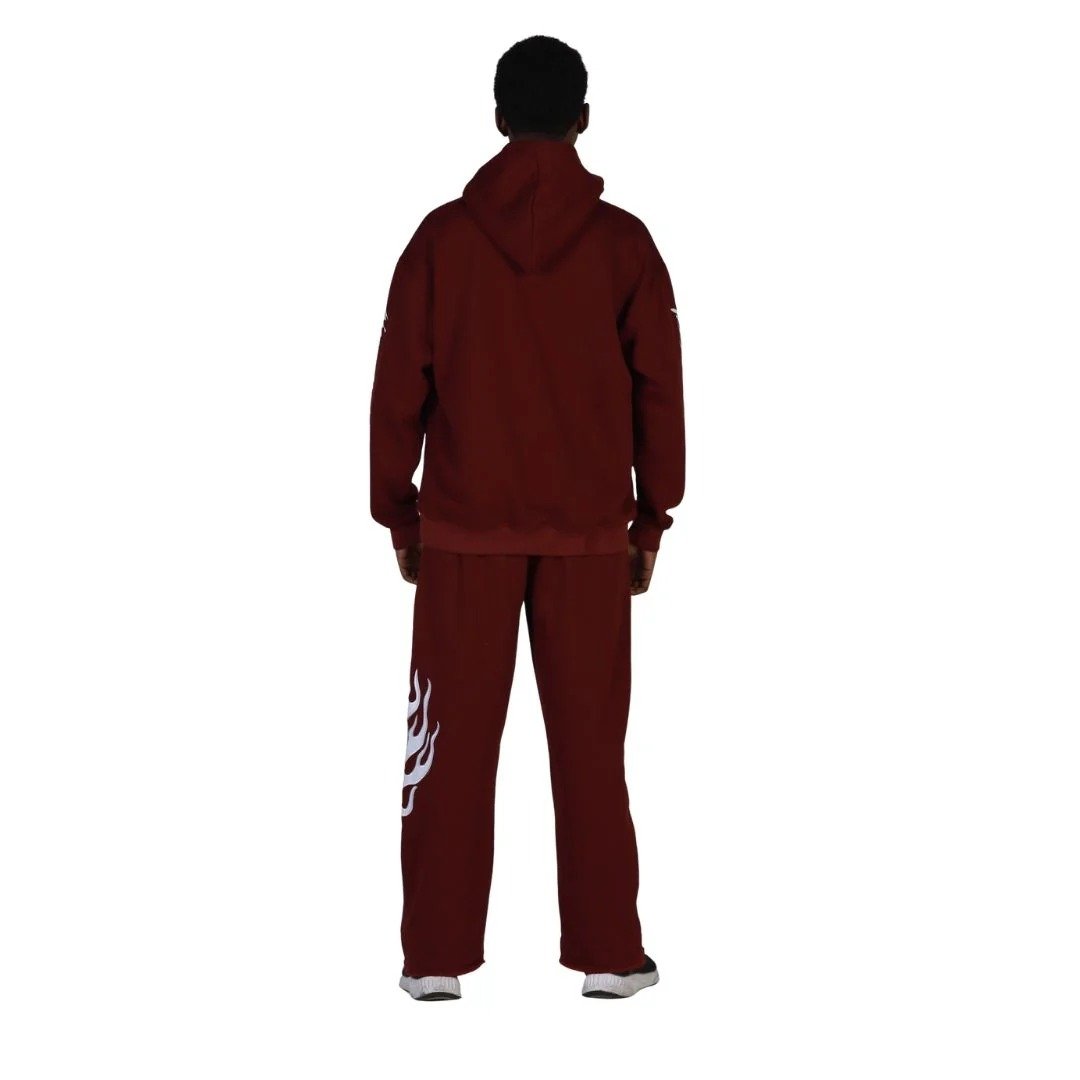 Maroon Flame Tracksuit | Premium Fleece Hoodie & Fleece Pant Set | Unisex Streetwear Outfit - Image 2