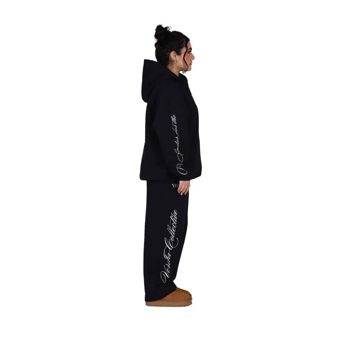 Navy Flame Tracksuit | Premium Fleece Hoodie & Fleece Pant Set | Unisex Streetwear Outfit - Image 2