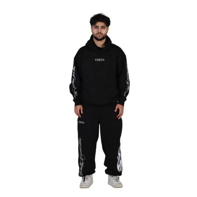 Black Flame Tracksuit | Premium Fleece Hoodie & Fleece Pant Set | Unisex Streetwear Outfit