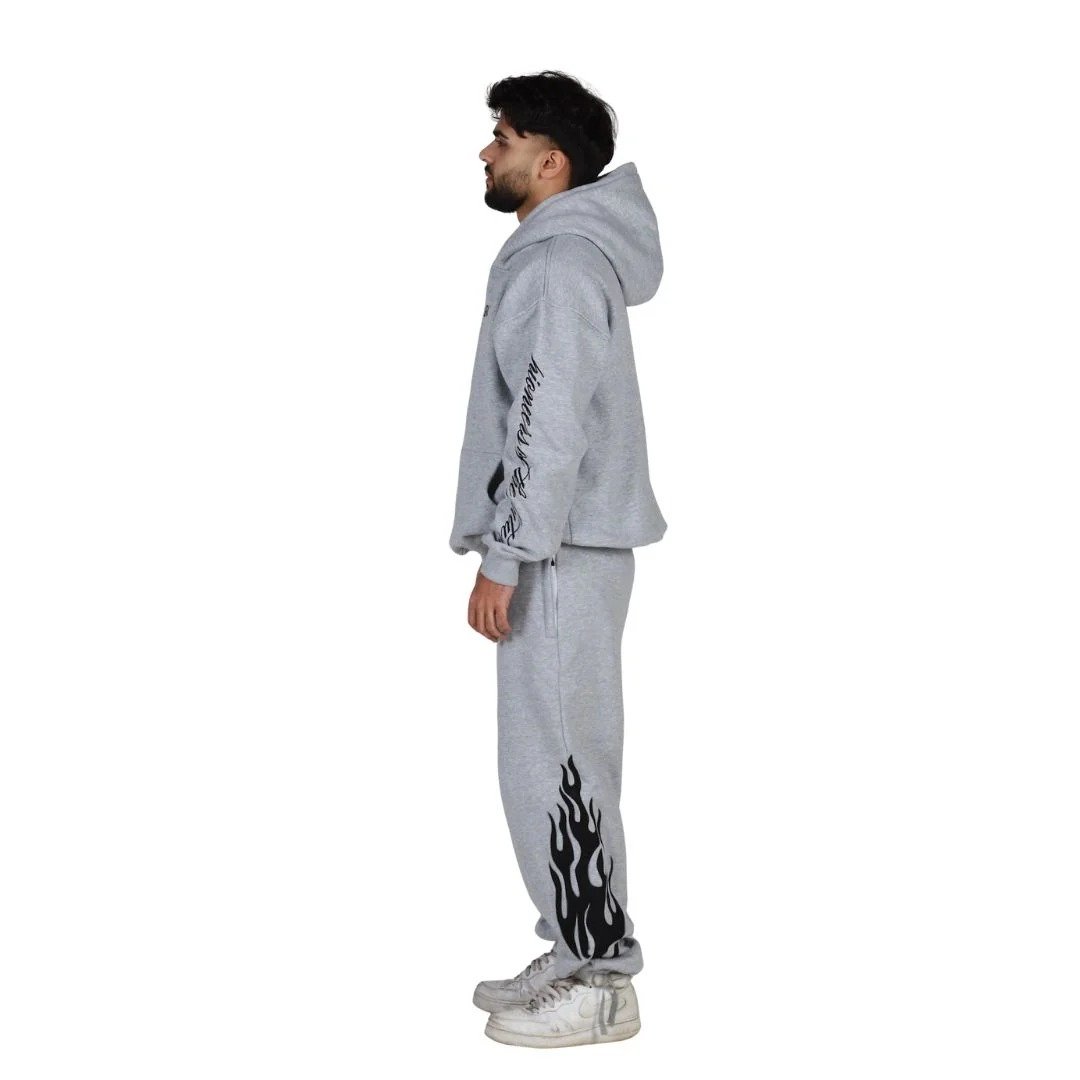 Grey Flame Tracksuit | Premium Fleece Hoodie & Fleece Pant Set | Unisex Streetwear Outfit - Image 2