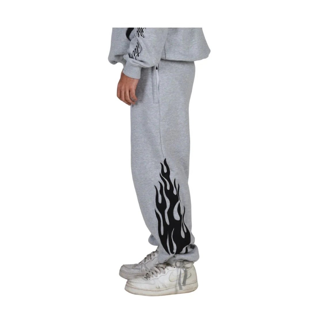 Flame Origin Sweatpants Grey | Premium Fleece Pants | Unisex Streetwear Comfort - Image 2