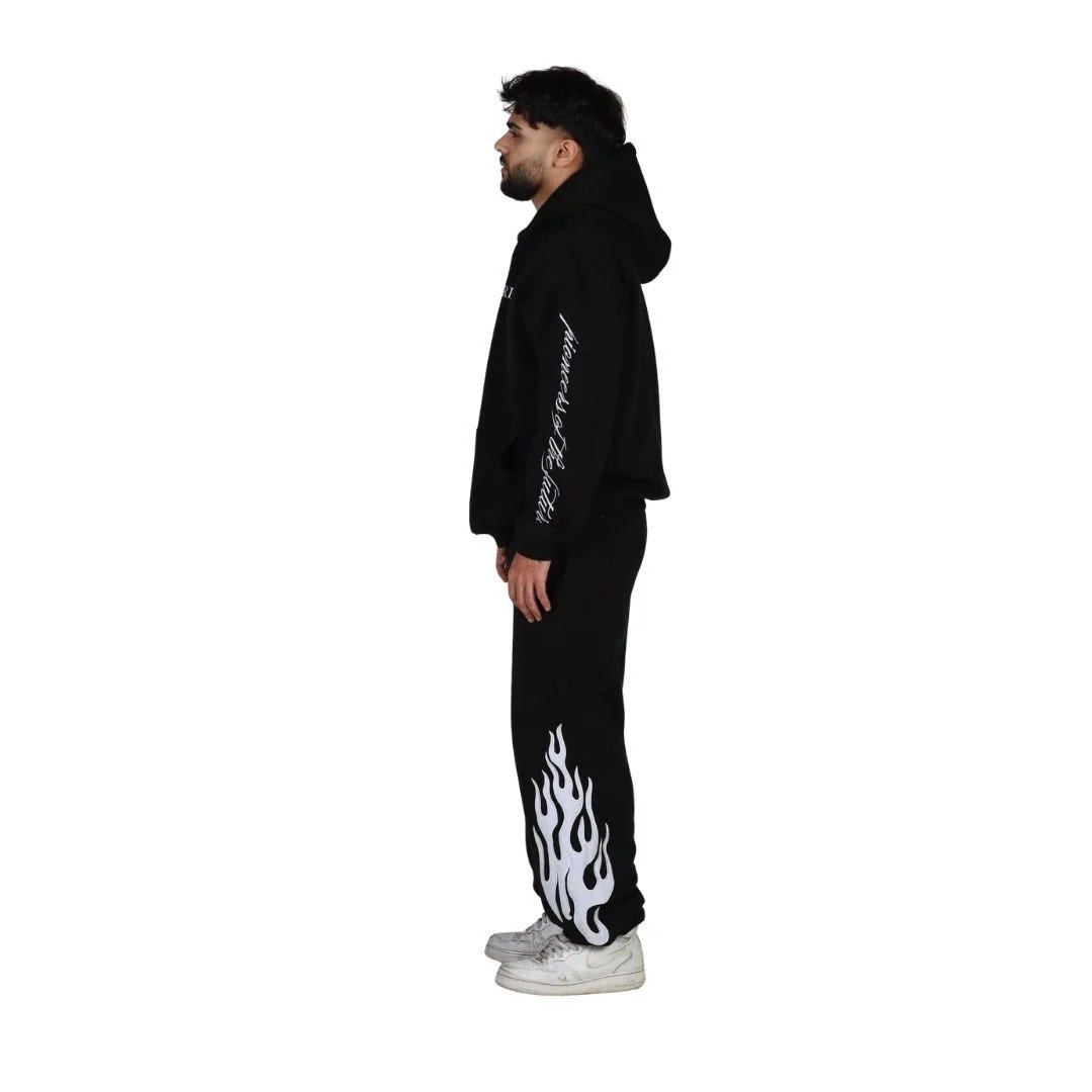 Black Flame Tracksuit | Premium Fleece Hoodie & Fleece Pant Set | Unisex Streetwear Outfit - Image 2