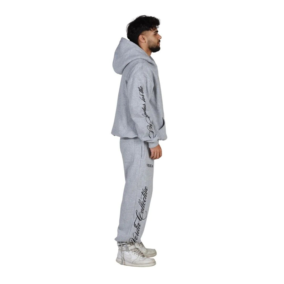 Grey Flame Tracksuit | Premium Fleece Hoodie & Fleece Pant Set | Unisex Streetwear Outfit - Image 3