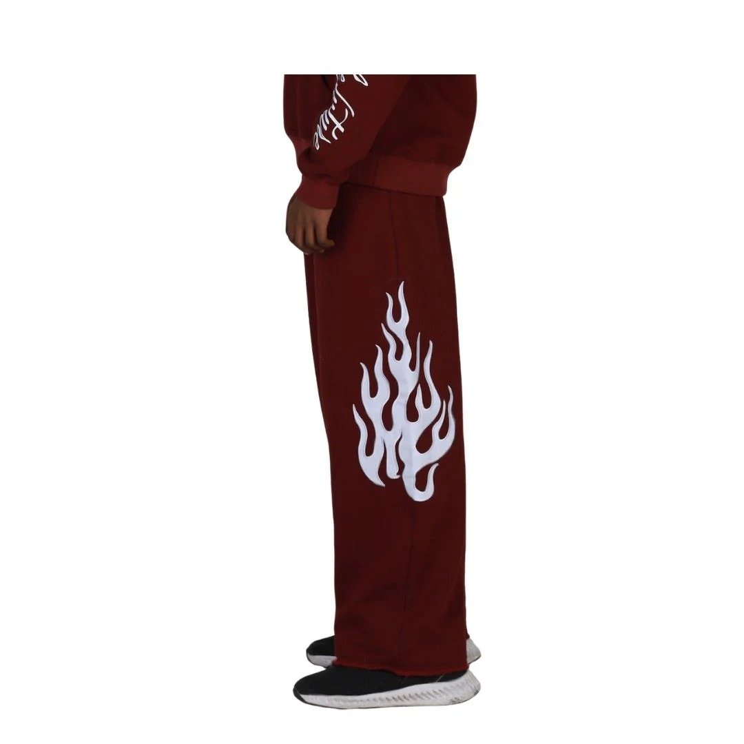 Flame Origin Sweatpants Maroon | Premium Fleece Pants | Unisex Streetwear Comfort - Image 3
