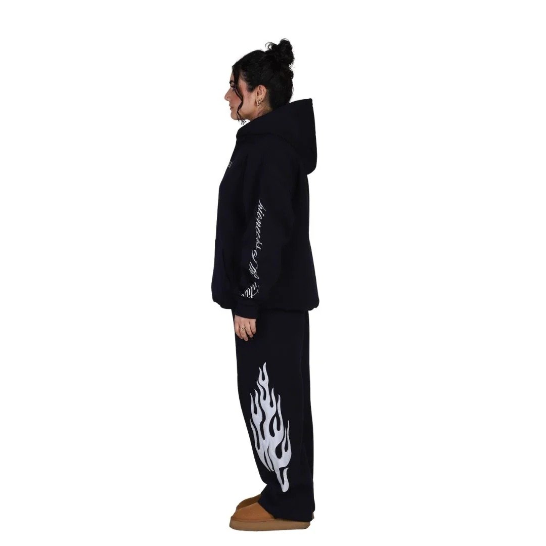 Navy Flame Tracksuit | Premium Fleece Hoodie & Fleece Pant Set | Unisex Streetwear Outfit - Image 3